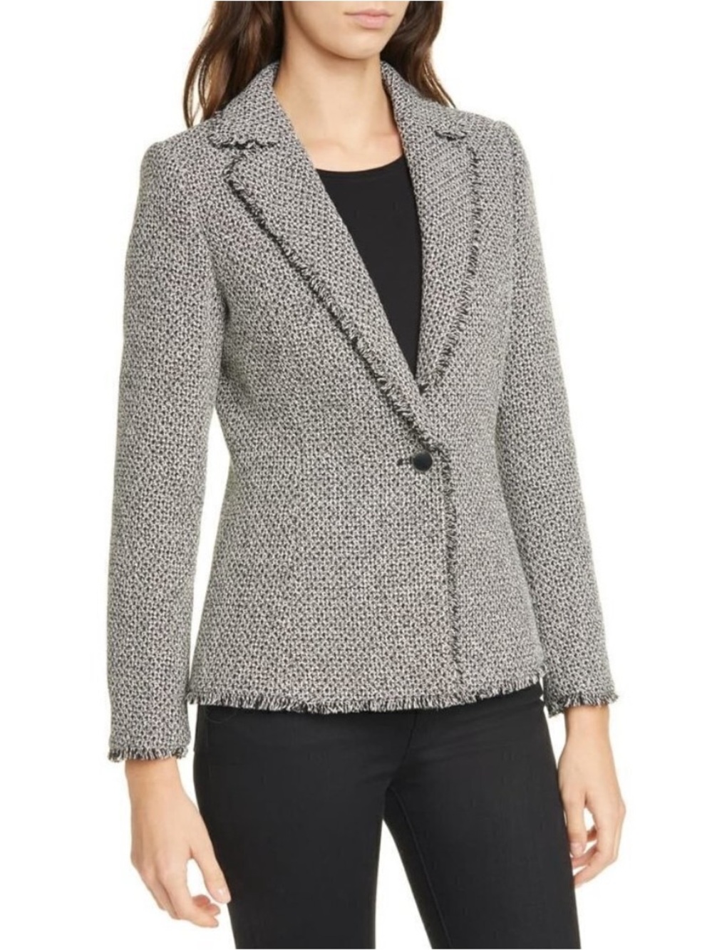 Ted Baker Black & White Metallic Single Button Tweed Blazer Jacket